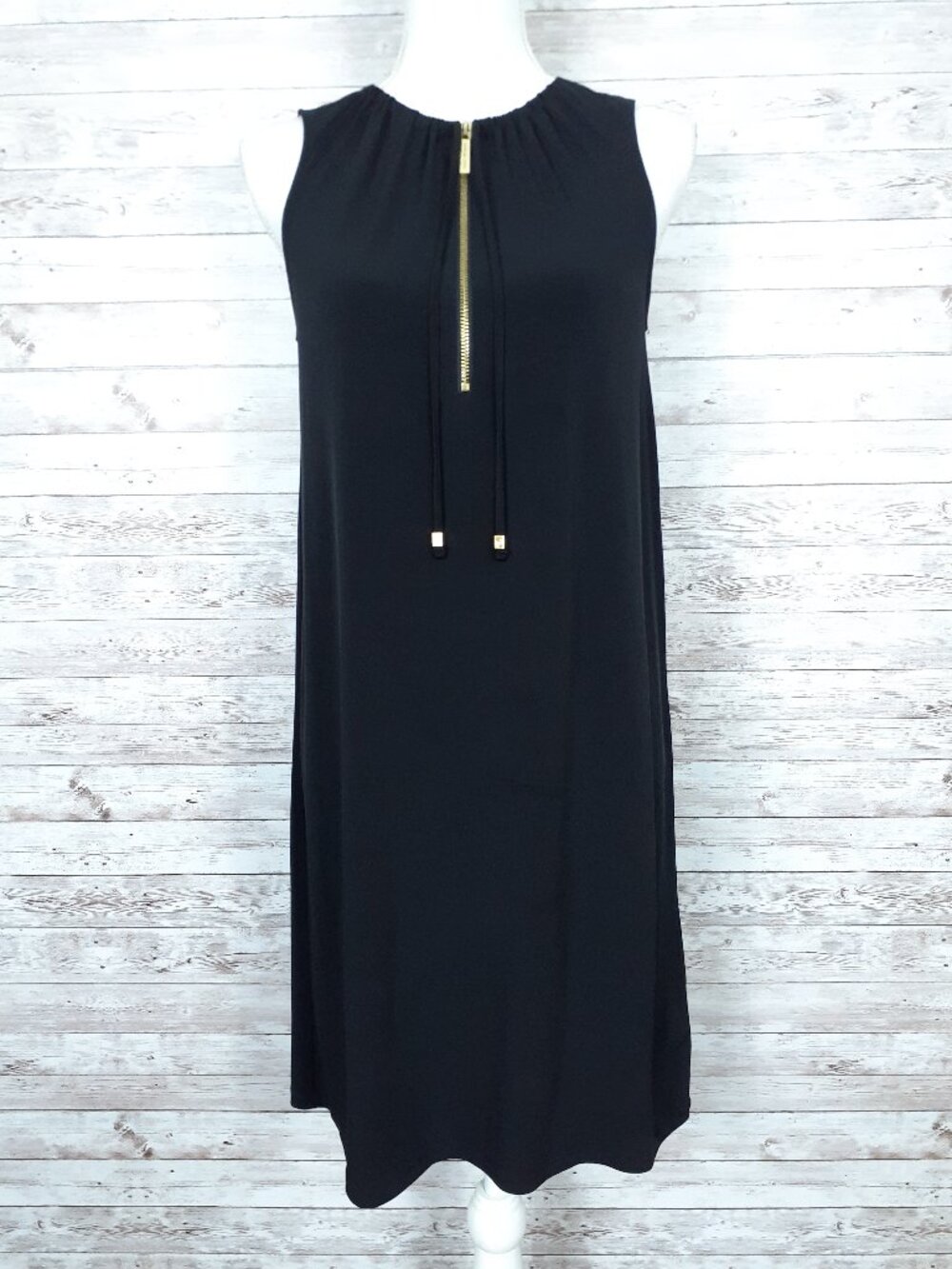 Michael Kors Sleeveless Shift Dress S Front Zip Elastic Neckline with Ties 949A - Picture 1 of 8